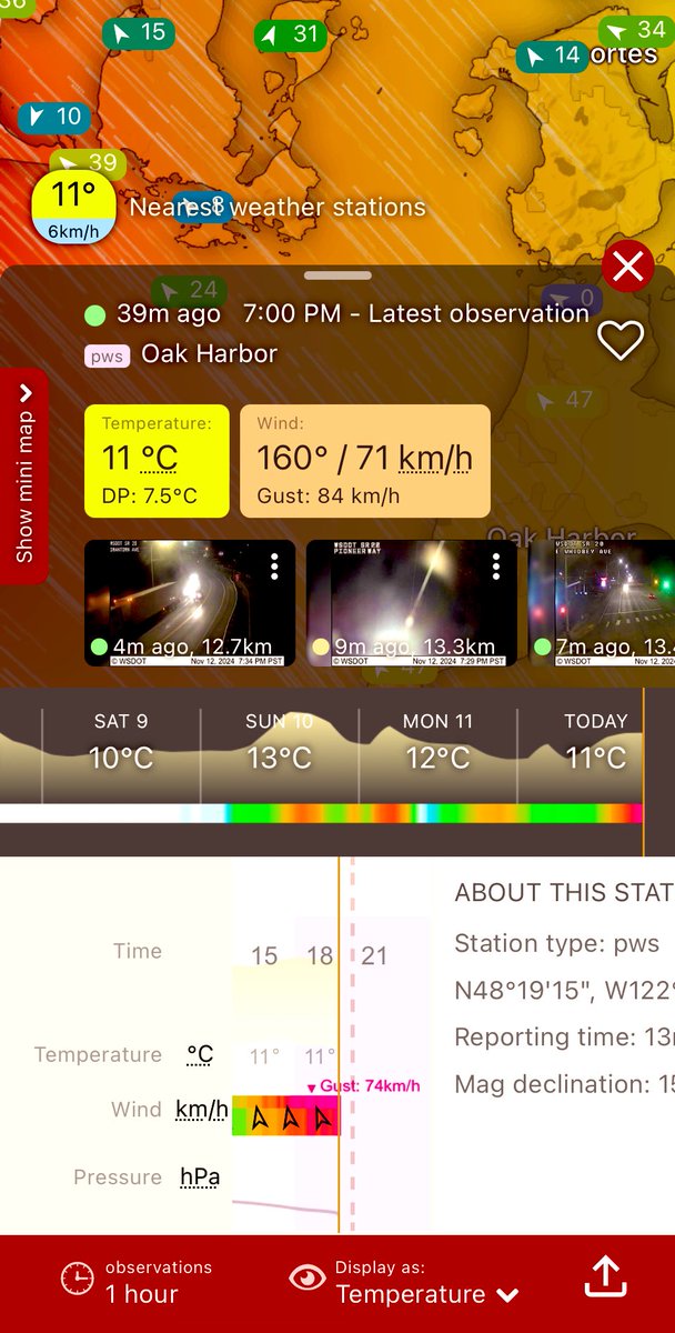 southcoastwx's tweet image. Oak Harbour, these are some seriously blustery winds, 71km/h gusting to 84, as of 7 pm. 
This station will be one to watch tonight… #BCStorm #BCWind #Windstorm