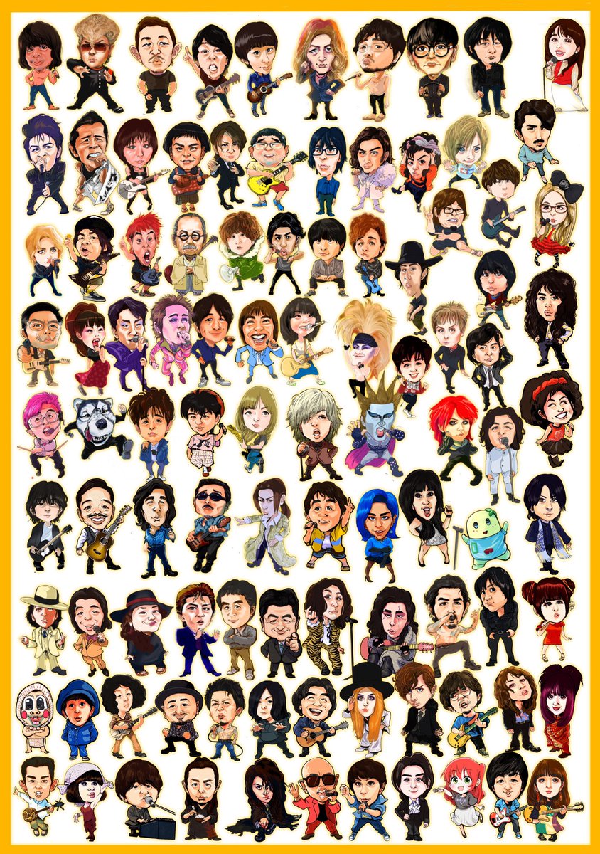 SIKISSYfacerock's tweet photo. 2021年から描いてた日本のバンドボーカル100人描くキャンバス
3年かかって埋まった✨
🔲時代をなるべく分散して
🔲メンバーにベースまたはドラムがいるリズム隊のいるバンド
🔲元気がすごい時の
↑この辺りを考えてしきっしーが勢いでチョイスしてるので推しのバンドメンが入っていなかったらすまんだよっ