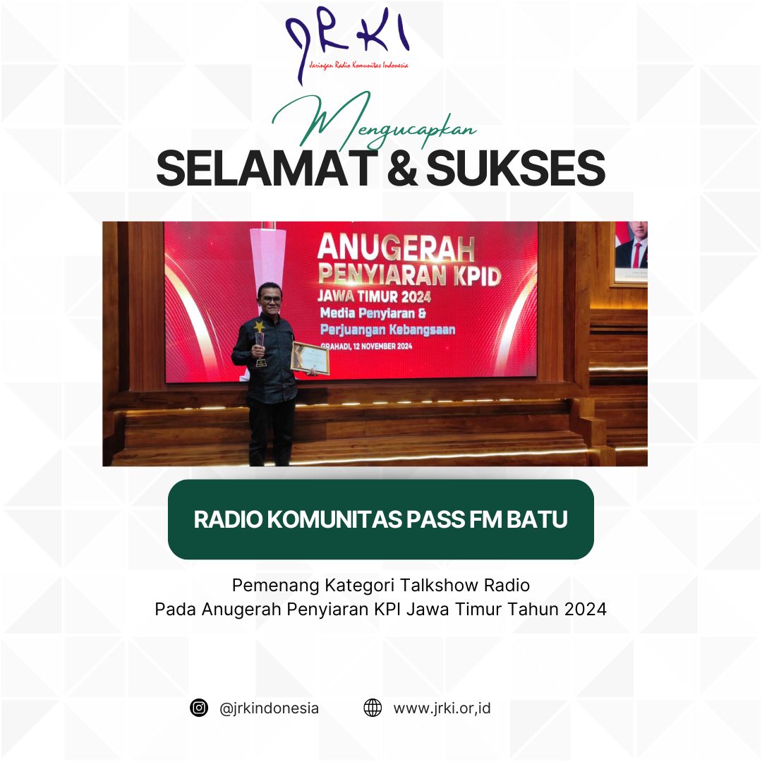 Selamat Kepada Radio Komunitas PASS FM Batu, Malang, Jawa Timur

Menjadi pemenang Kategori Talkshow Radio Pada Anugerah KPID Jawa Timur Tahun 2024

<a href="/kpidjatim_/">Kpidjatim</a>