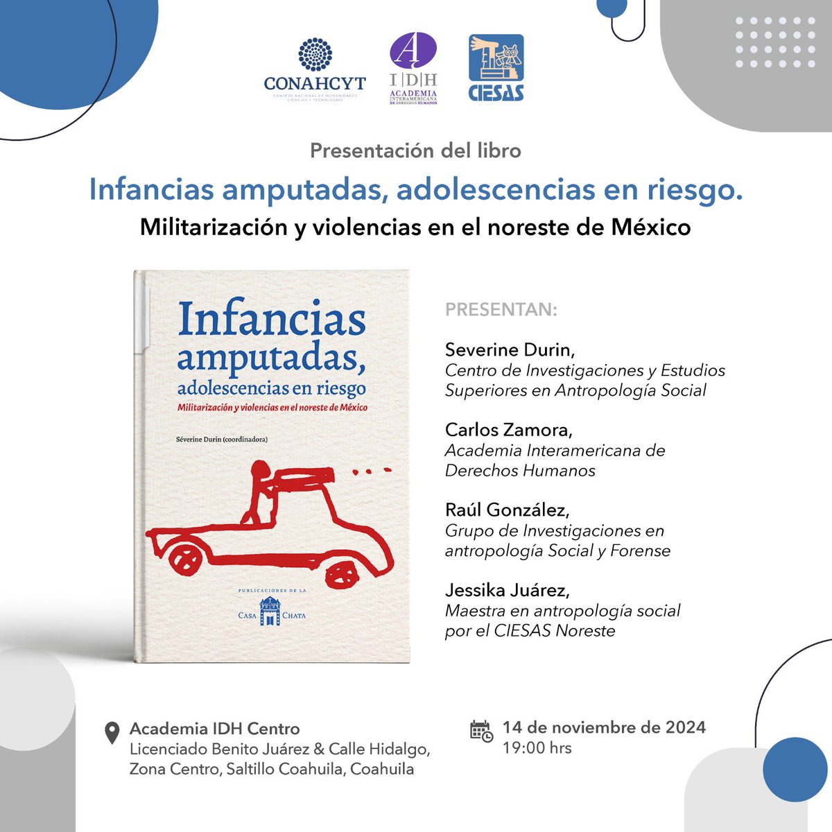 Jueves 14 de noviembre en #Saltillo #AcademiaIDH hablemos de las infancias y adolescencias ante las violaciones a DDHH en el noreste. Con <a href="/carlos_zamorav/">Carlos Zamora</a>