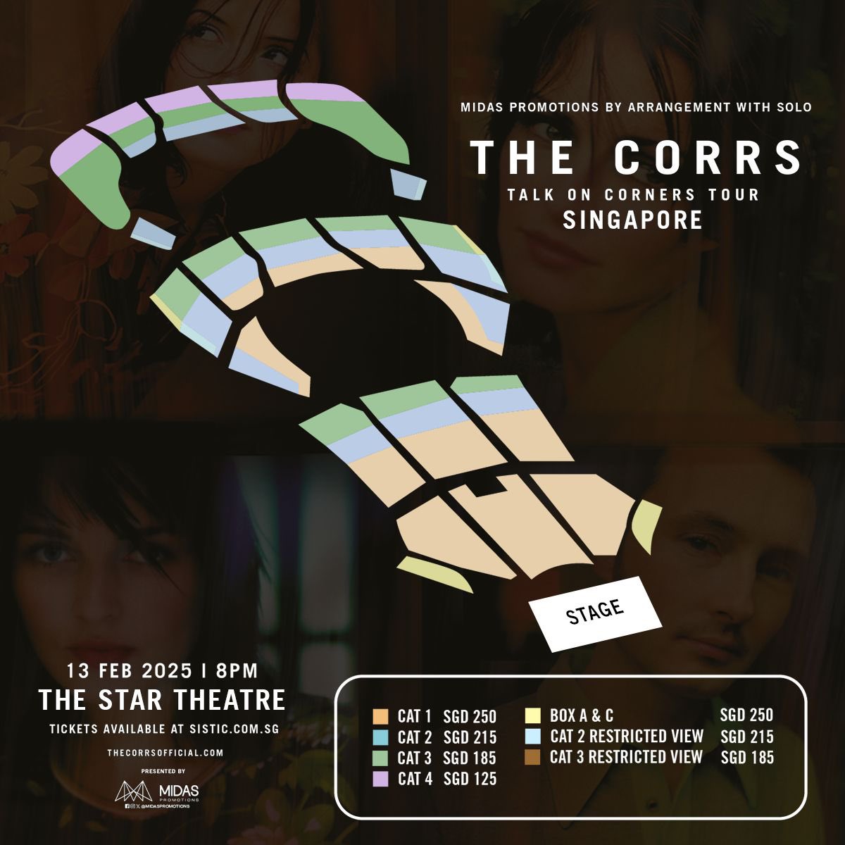 midaspromotions's tweet image. The Corrs are coming to Singapore 🇸🇬  with their 'Talk on Corners Tour'! Don’t miss the chance to experience their timeless hits live! 

Tickets range from SGD 125 to SGD 250 and will be available on November 15, 12 p.m. via Sistic so stay tuned.😉

#LiveMusic #ConcertAlert