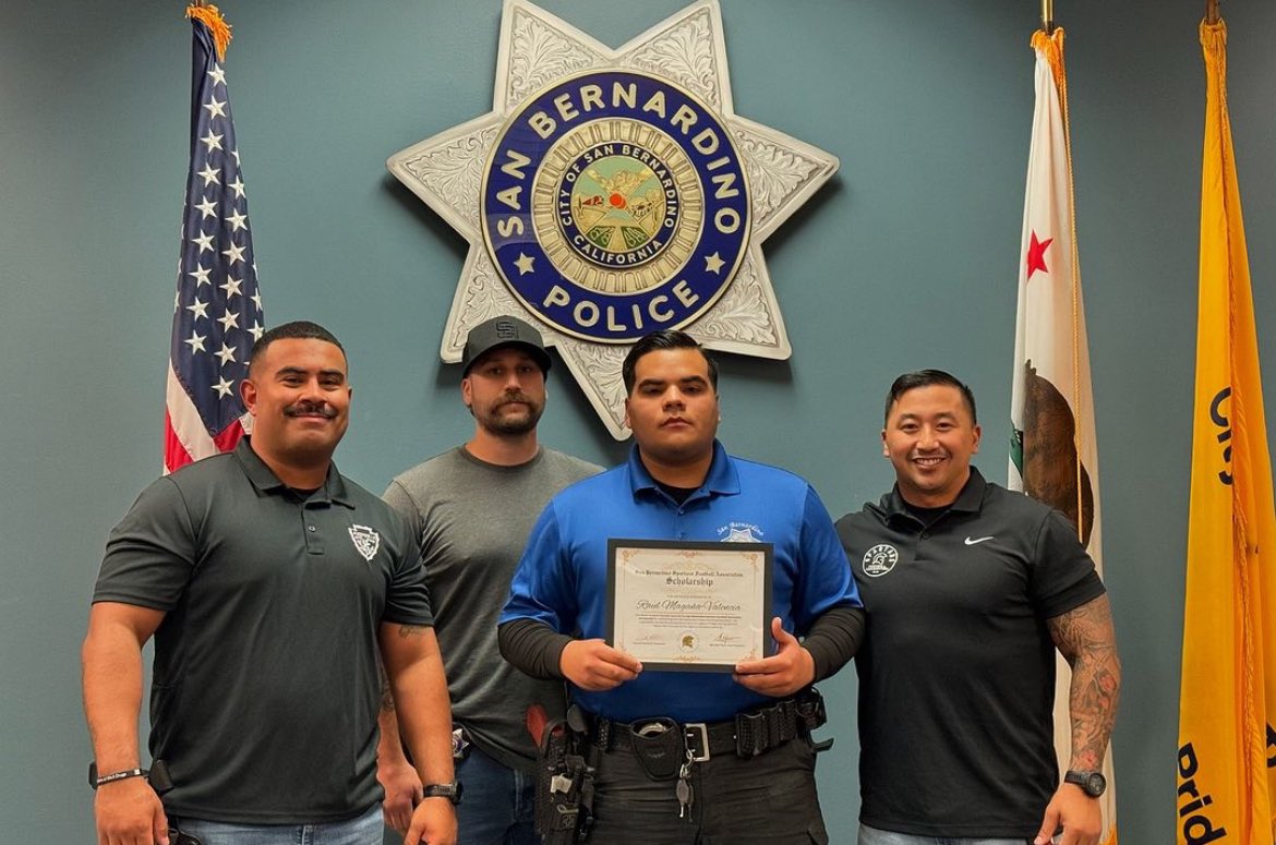 sbspartansfb's tweet photo. Congratulations to San Bernardino Police Explorer RAUL MAGANA-VALENCIA on receiving one of our 2024 Spartans Football Scholarships!

Raul will be attending college with a goal of pursuing a career in law enforcement. Raul hopes to become a  (DEA) Agent college. https://t.co/1U017Ynptw