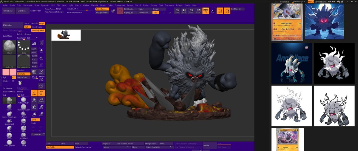 pvcsart's tweet photo. Long time that I don't post, today gonna share a little bit of the refinement of the anninhilape sculpture made in zbrush. Trying to apply knowledges of subdivision, retopology, observation and some gesturing.
#fanart #pokémon #zbrush #3dart #collectibles #3dprint #creaturedesign https://t.co/wvNFGiR3wF