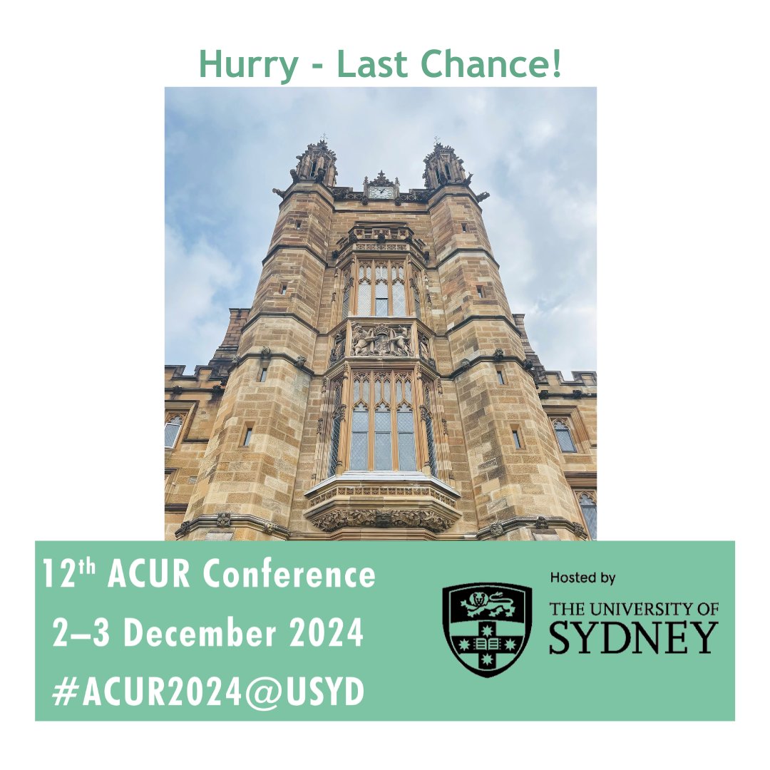 The 2024 ACUR Conference will soon be here, register now and secure your spot at this fantastic event. Don’t miss out on the chance to connect, learn, and grow with fellow researchers. 
Register today! acur.org.au/2024-conferenc… 
#ACUR2024 #UndergraduateResearch