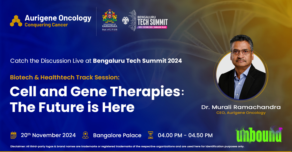 Aurigene Oncology Ltd (@aurigeneonco) on Twitter photo Future of healthcare is being transformed by #CellandGeneTherapy. At #BengaluruTechSummit 2024,hosted by <a href="/ITBTGoK/">ITBT Karnataka</a>, industry leaders—including our CEO Dr.<a href="/MuraliRamachan5/">Murali Ramachandra</a> will explore how these innovations are revolutionizing medicine.
<a href="/stpiindia/">STPI</a> <a href="/mma_scitech/">MM Activ Sci-Tech Communications</a>
#BTS2024 #BTSUnbound Future of healthcare is being transformed by #CellandGeneTherapy. At #BengaluruTechSummit 2024,hosted by <a href="/ITBTGoK/">ITBT Karnataka</a>, industry leaders—including our CEO Dr.<a href="/MuraliRamachan5/">Murali Ramachandra</a> will explore how these innovations are revolutionizing medicine.
<a href="/stpiindia/">STPI</a> <a href="/mma_scitech/">MM Activ Sci-Tech Communications</a>
#BTS2024 #BTSUnbound
