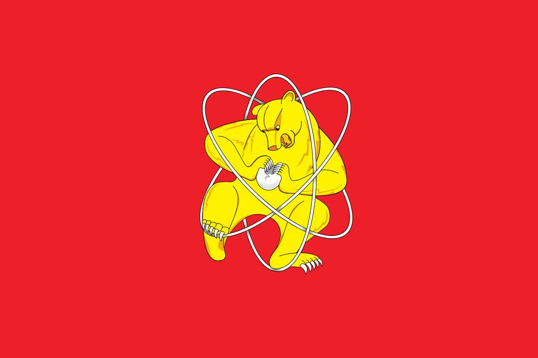Absolutely mogged by the Zheleznogorsk flag of a bear splitting an atom.