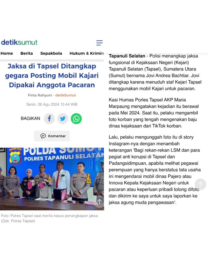neVerAl0nely___'s tweet photo. Bantu viralkan jaksa ini nyaris di pecat karena kritikannya terhdap ketidak benaran 

Jovi Andrea Bakhtiar terancam di pecat karena kritikannya terkait penggunaan mobil dinas yg di gunakan bukan utk kepentingan kedinasan tapi untuk urusan pribadi berupa pacaran https://t.co/4mHbMFodAN