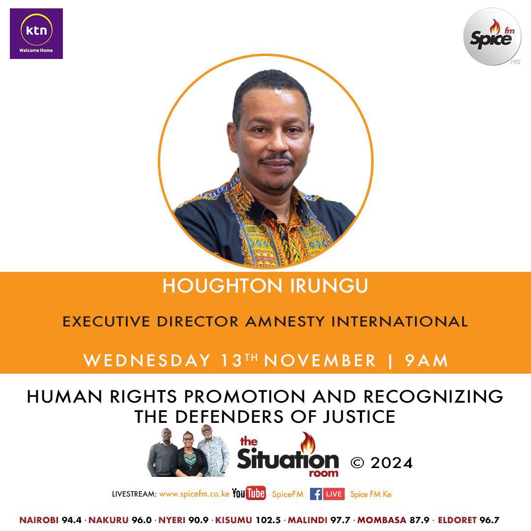 DefendersKE's tweet photo. Join @irunguhoughton on @SpiceFMKE and @KTNNewsKE to discuss the situation of human rights and #HRDAwardKE as organized by the Working Group on Human Rights Defenders in Kenya and @DefendersKE @AmnestyKenya https://t.co/OhjDGTJVZD