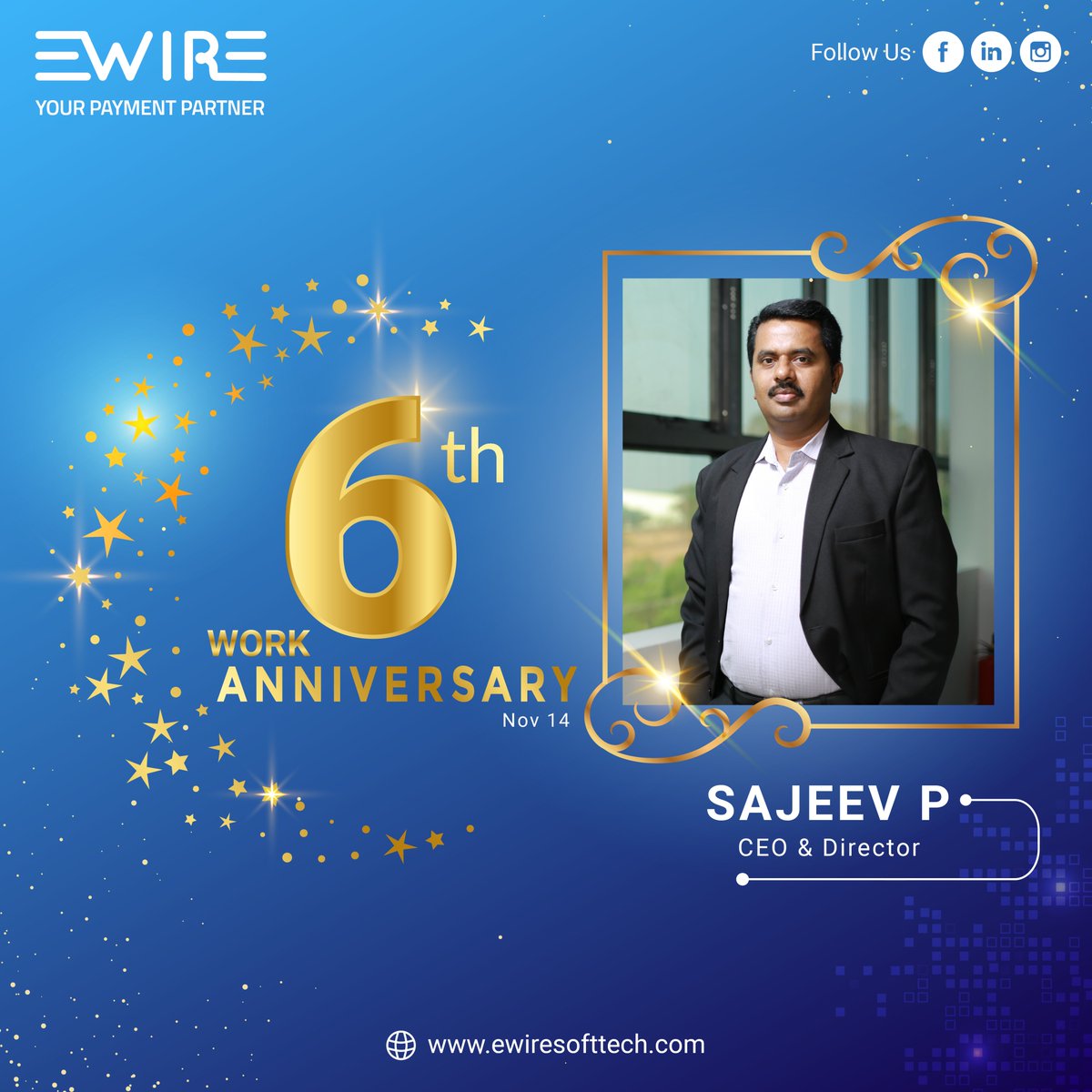 ewire_softtech's tweet photo. 💥 💐Congratulations on reaching six years of dedication, growth, and success! Your hard work and commitment are truly inspiring.  🌹 ✨ 🎈 🎉 🎊 🎉Happy #WorkAnniversary dear Sajeev P🎊 https://t.co/ZmY1kdtM5x