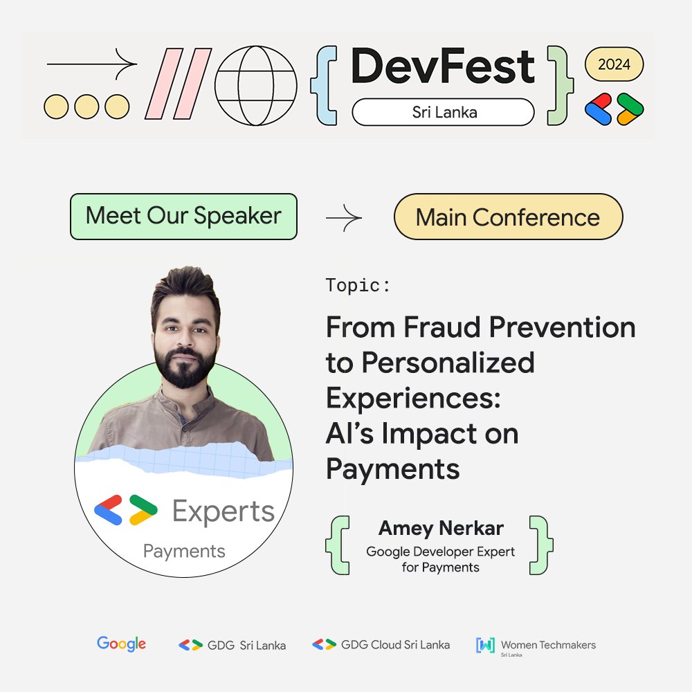 Speaker Spotlight!

Welcoming Amey Nerkar, Google Developer Expert for Payments, to DevFest SL 2024! He’ll discuss "AI’s Impact on Payments" from fraud prevention to personalization.

#DevFestLK2024 #DevFestSL2024 #GoogleForDevelopers #GDGSriLanka #GDGLK #GDGCloudLK #WTMLK