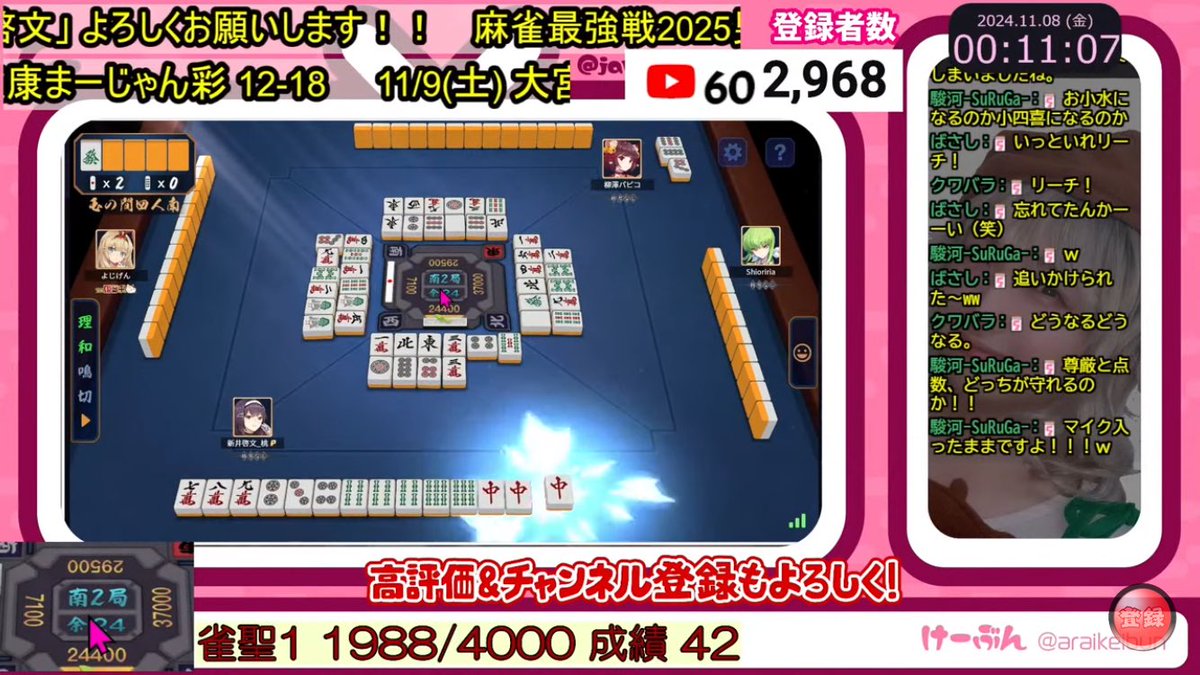 17時くらいまでふわっと打ちます！
最強戦投票もよろしくー！🤗

昼下がりの段位戦　 #段位戦  　雀聖1・2132pt/4000～ youtube.com/live/0ZT975oON… <a href="/YouTube/">YouTube</a>より