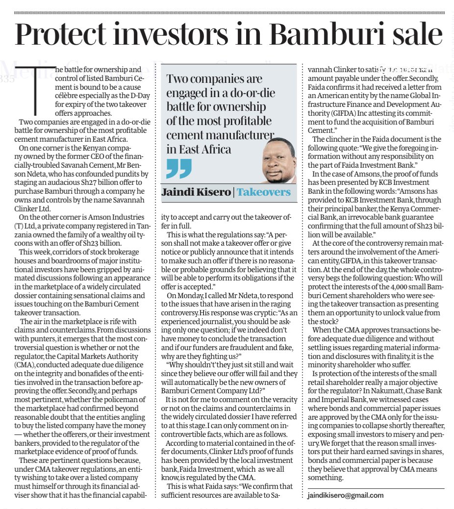 MwangoCapital's tweet photo. Jaindi Kisero weighing in on the Bamburi takeover: https://t.co/a0ir7dgmAU