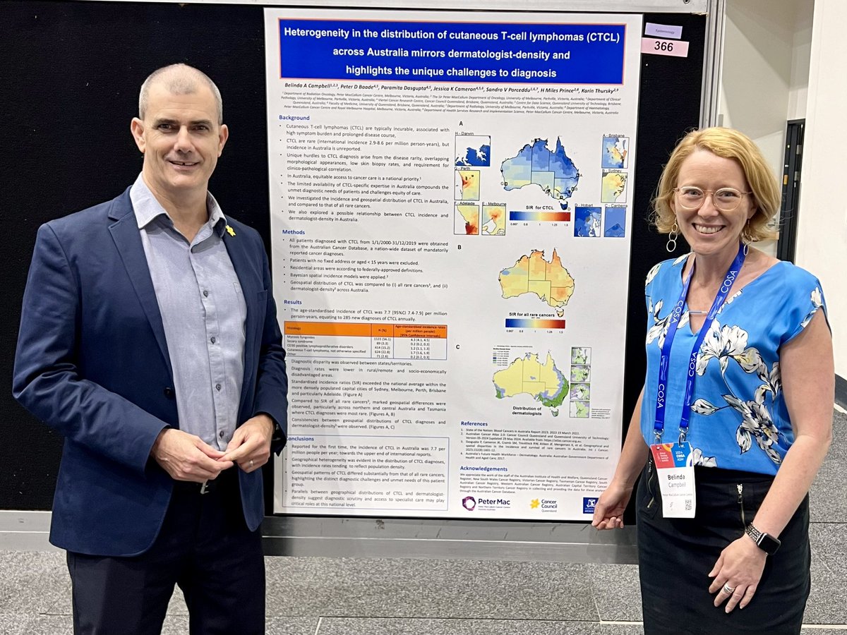 belinda_campbe's tweet image. #COSA2024 Incidence of #CTCL parallels dermatologist-density, suggesting diagnostic disparity across 🇦🇺

Highly enjoyable collaboration between epidemiology, clinical care &amp;amp; health services research! 🙏 to brilliant collaborators &amp;amp; @COSAoncology 

@PeterBaade @CCQld @PeterMacHSR