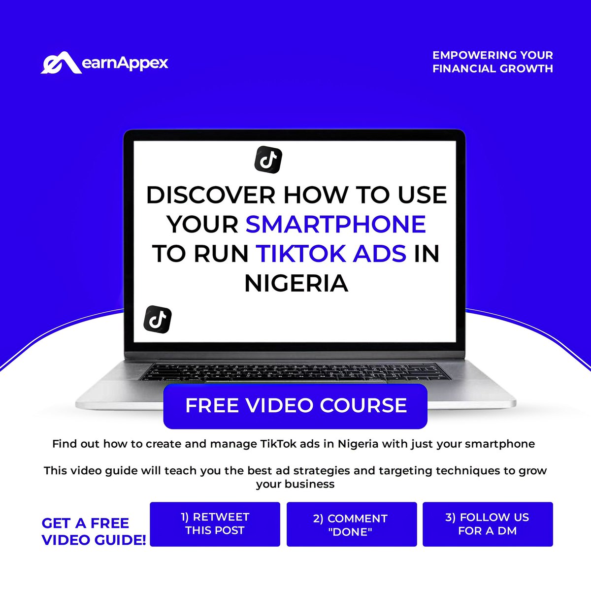 BIG OPPORTUNITY ALERT! 🔥

Want to boost your sales this year? Learn how to run TikTok ads in Nigeria using just your smartphone! 

We're offering a FREE video guide to get you started.

Here's how to grab it:

1. Retweet this post

2. Comment "DONE"

3. Follow us, and we’ll DM