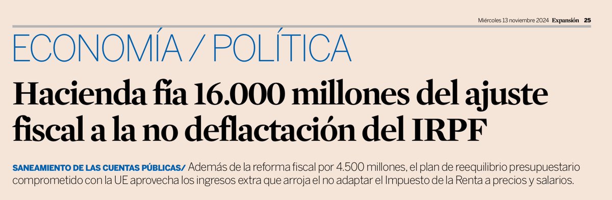 El ajuste fiscal comprometido por el Gobierno con Bruselas prevé no deflactar las tarifas del IRPF ¡¡hasta 2031!!