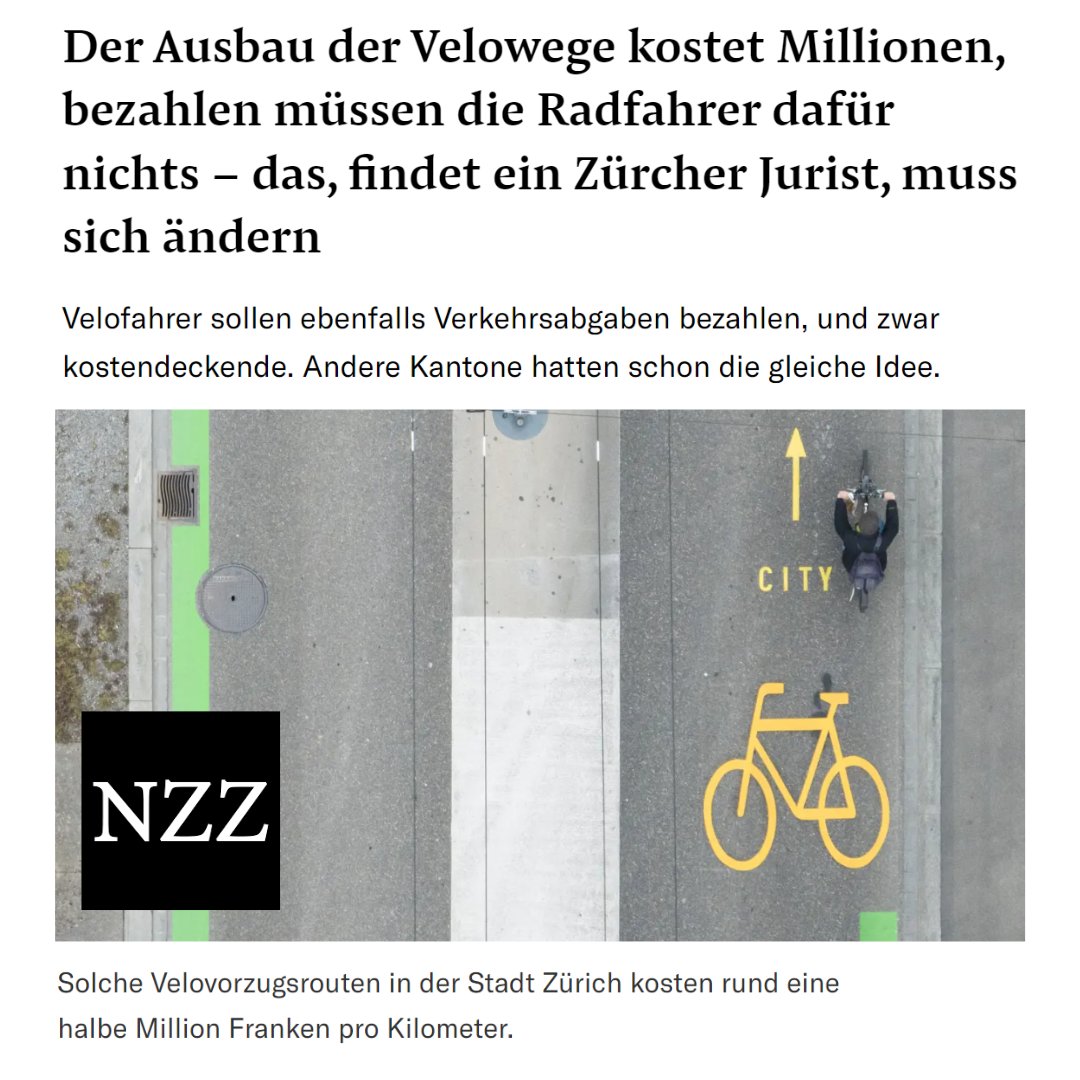 fdp_zh's tweet image. 🚲 Liebe Velofahrer, die Autofahrer blechen für den Ausbau des Velonetzes. Ihr bezahlt nichts. Findet ihr das fair?

Andreas Schlegel, Jurist und ehemaliger FDP-Gemeinderat, fordert nun: Der Kanton Zürich soll Verkehrsabgaben für Velofahrer einführen – und zwar kostendeckende.