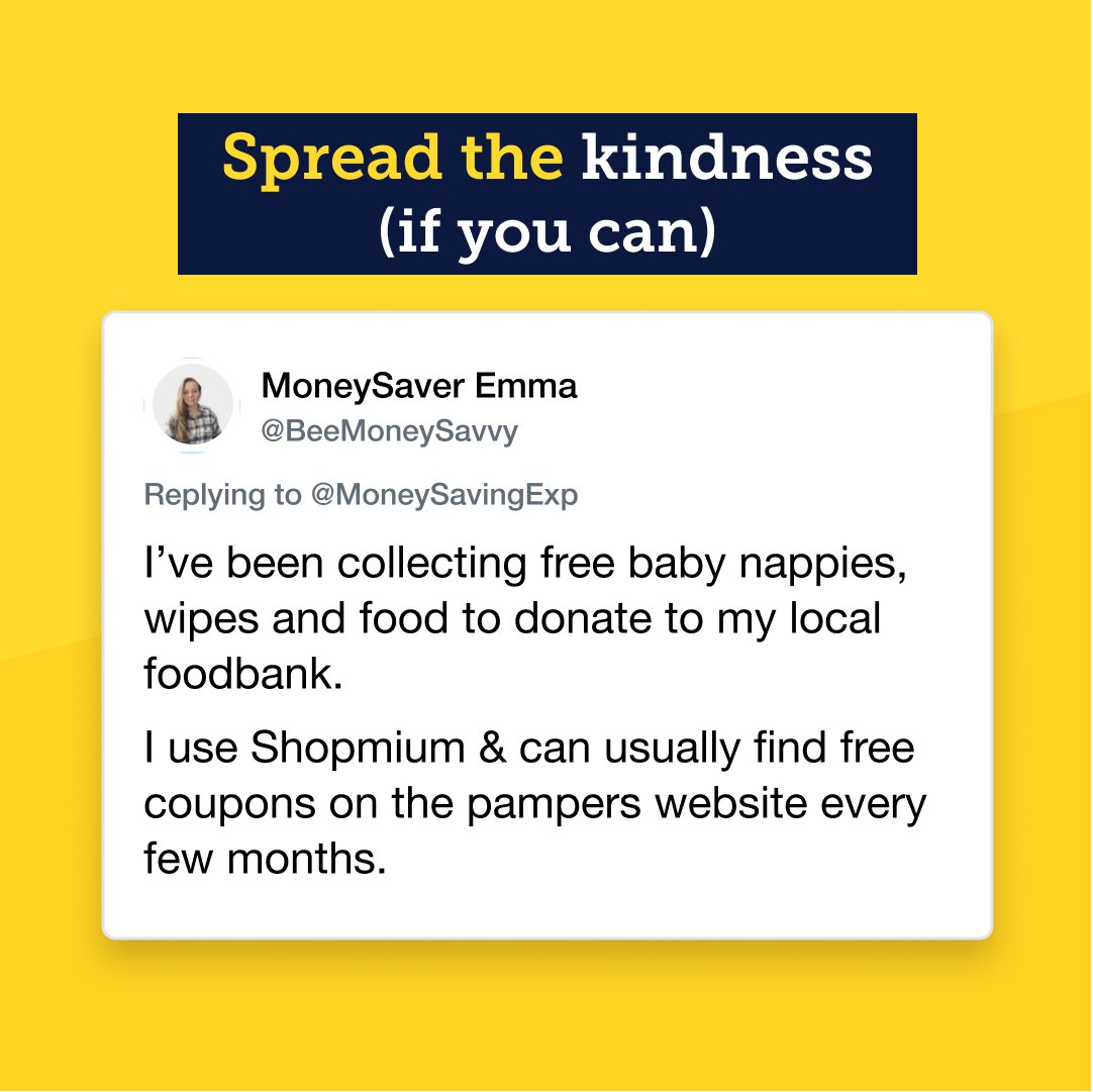 MoneySavingExp's tweet photo. In the spirit of World Kindness Day 💛

If you have the means to collect things you don't need that could help others, check out our tips for the most effective and MoneySaving ways to donate to a foodbank – and find your nearest 👇

https://t.co/vpTV5Lyn82 https://t.co/MKpJr9UNyO