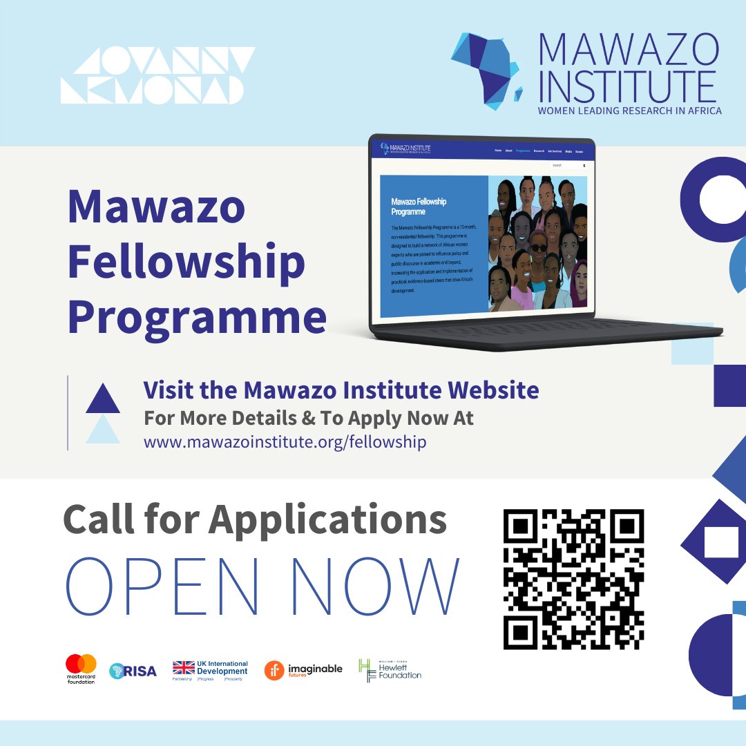 📢 The <a href="/MawazoInstitute/">Mawazo Institute</a> is announcing a call for applications for its 2025 Mawazo Fellowship Programme. 

The non-residential Fellowship is tailored to African women pursuing their PhD studies in any field at accredited universities in Africa ➡️ mawazoinstitute.org/fellowship