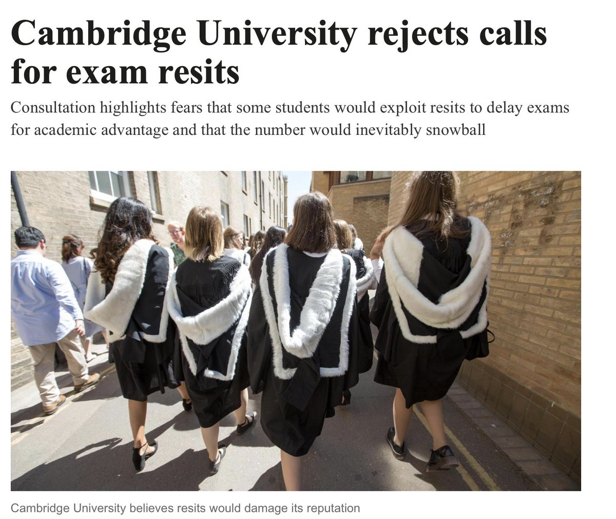 21percentgroup's tweet image. Alone, @Cambridge_Uni  doesn&apos;t allow #students to resit exams

This increases anxiety &amp;amp; is implicated in 2 suicides

@OIAHE told Cambridge to reconsider but rebuffed

A case for investigation by the Health &amp;amp; Safety Executive @H_S_E 

thetimes.com/uk/education/a…

@Dying4aDegree