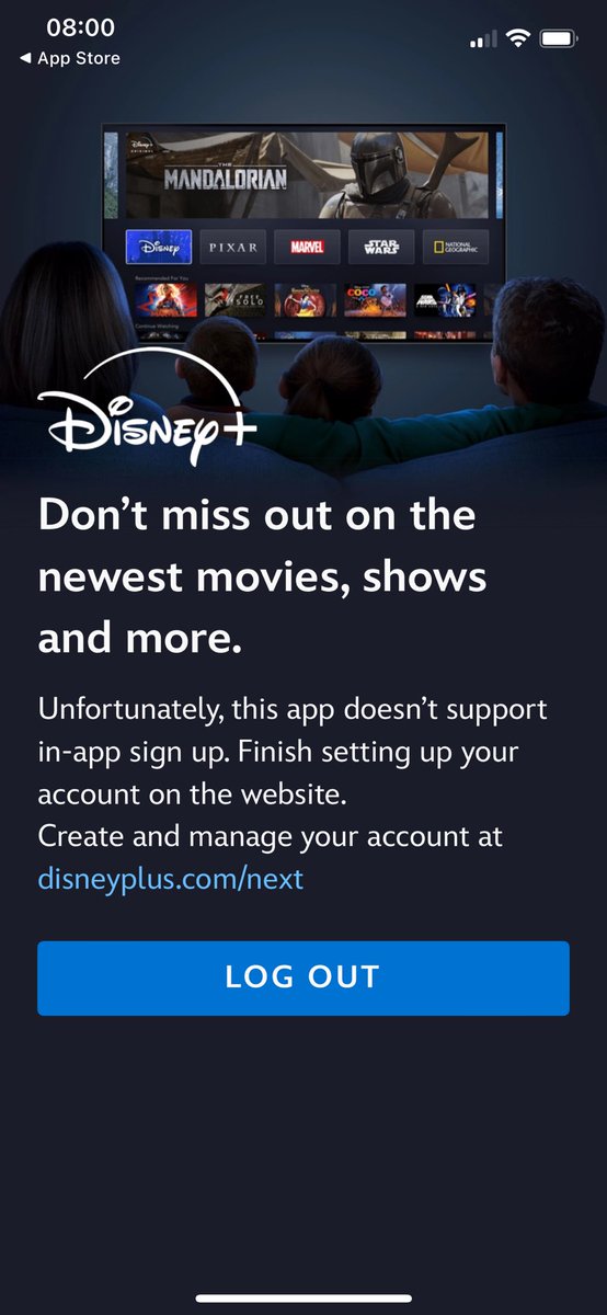 Miss_Ceee's tweet photo. @DisneyPlus why won’t my app work on my phone? I log out and log in and just get this screen which I can’t navigate past? Please help! https://t.co/EoLRzLOcqv