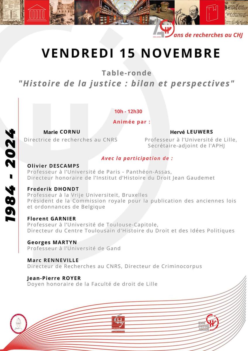 CHJ_UMR8025's tweet photo. Le 15 novembre c'est une table ronde "Histoire de la justice : bilan et perspectives" et une séance a académique "40 ans de recherches au CHJ" qui vous seront proposés https://t.co/GHWdp4MzDE