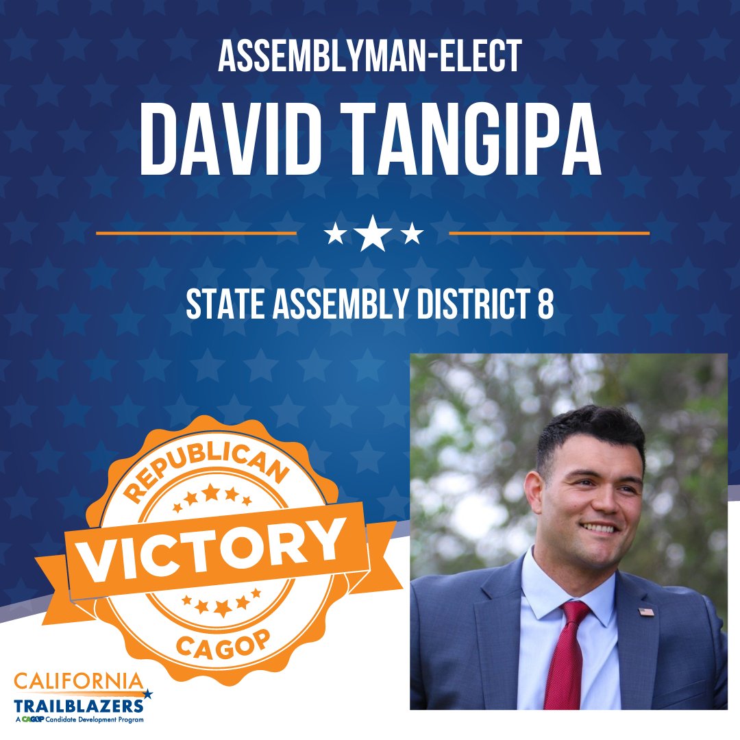 CAtrailblazers's tweet photo. California Trailblazers congratulates Assemblyman-elect David Tangipa on his victory in #AD08! https://t.co/caN70oMfTm