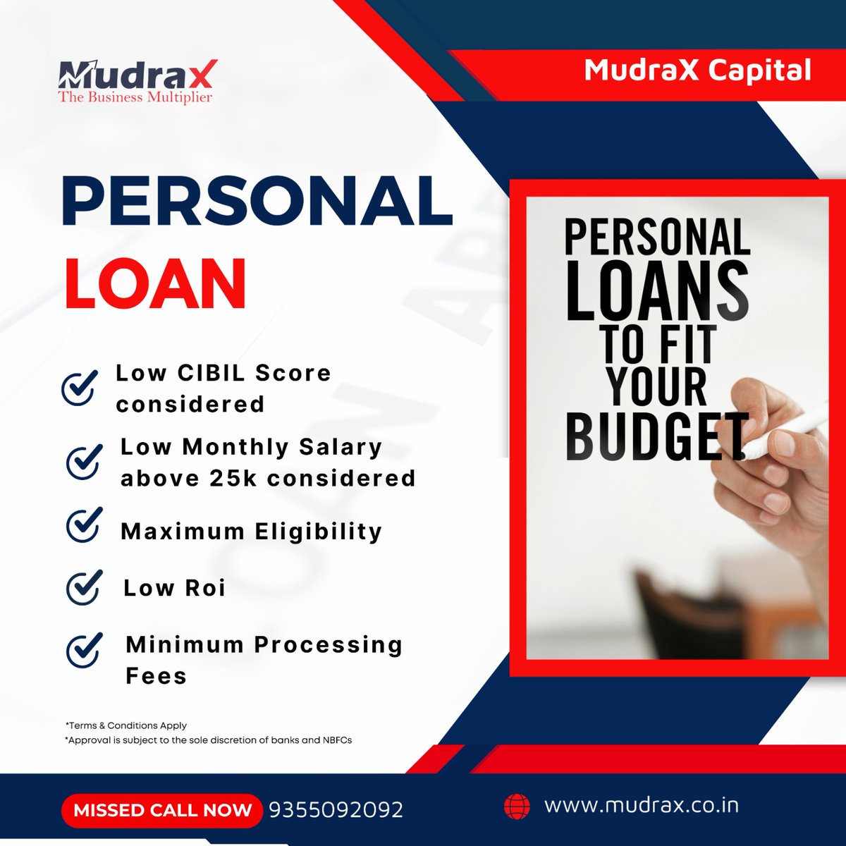 mudraxcapital's tweet photo. With #MudraX's flexible personal loan options, you can find a plan that fits your budget perfectly. Whether it’s a renovation, education, or a much-deserved getaway. #PersonalLoan #BudgetFriendly #CarLoan #BusinessLoan #Loan #LowInterest
🌐 https://t.co/U2qArfPlKn
📞 9355092092 https://t.co/e8dH9QOL5P