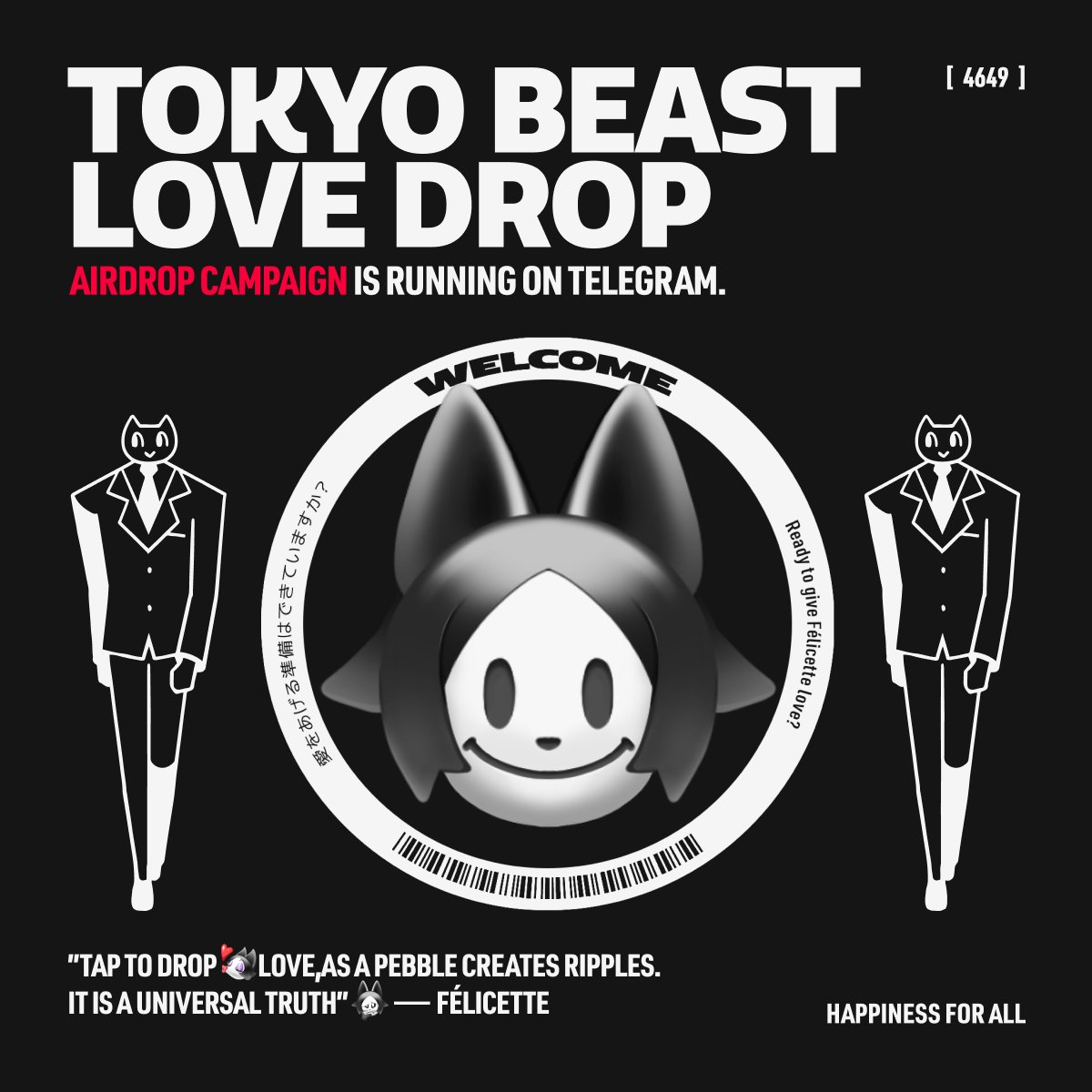 ♥️　￣￣￣￣￣￣￣￣￣￣￣　♥️
　　 𝐀𝐈𝐑𝐃𝐑𝐎𝐏 𝐂𝐀𝐏𝐌𝐀𝐈𝐆𝐍　
♥️　＿＿＿＿＿＿＿＿＿＿＿　♥️

Get TOKYO GAMES TOKEN Airdrop Rewards
by dropping love to Félicette
in telegram mini app! 📱💰️

Drop love from here👉️t.me/tokyobeast_lov…