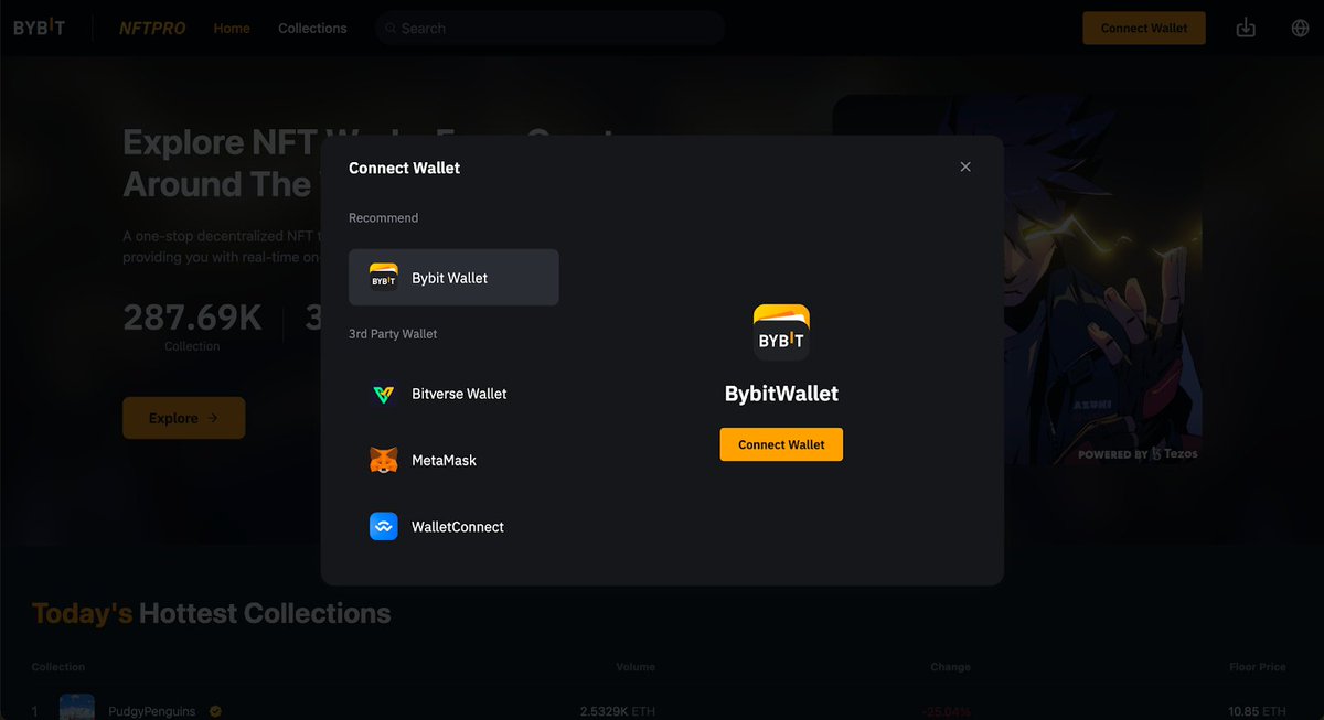 Karn__45's tweet image. /3  You may connect your Bybit Wallet (Web3) or any third-party wallets supported by the platform. Note: The Connect Wallet function has yet to be added to our platform. Stay tuned for the next product upgrade.

#LearnWithBybit #NFTInvestment