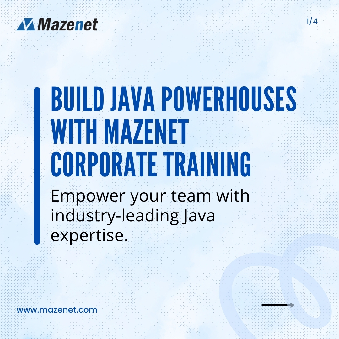 Maze_net's tweet photo. Boost Your Team’s Java skills with Mazenet’s Corporate Training Program!
Join the ranks of leading companies who trust Mazenet to upskill their teams in Java.

Are you ready to boost up potential? Let’s talk!
Call us on : 7397723052, Mail us on: Info@mazenetsolution.com https://t.co/XLmXk2aICl
