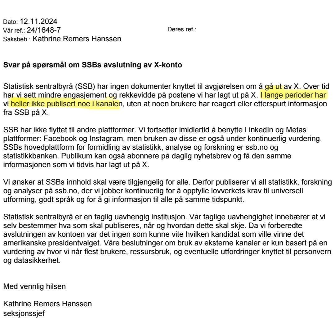 utbytteprinsen's tweet photo. 1/n.
Det er noe #DOGE over effektiviteten til kommunikasjonsavdelingen til tidligere SSB 👊
Noen ha #snakka #sammen og en muntlig avgjørelse blir tatt rundt kaffeautomaten uten langtekkelige møter og mengder med administrative prosesser 🤝
#pengerspartforskattebetalerne https://t.co/vnAV0nGTud