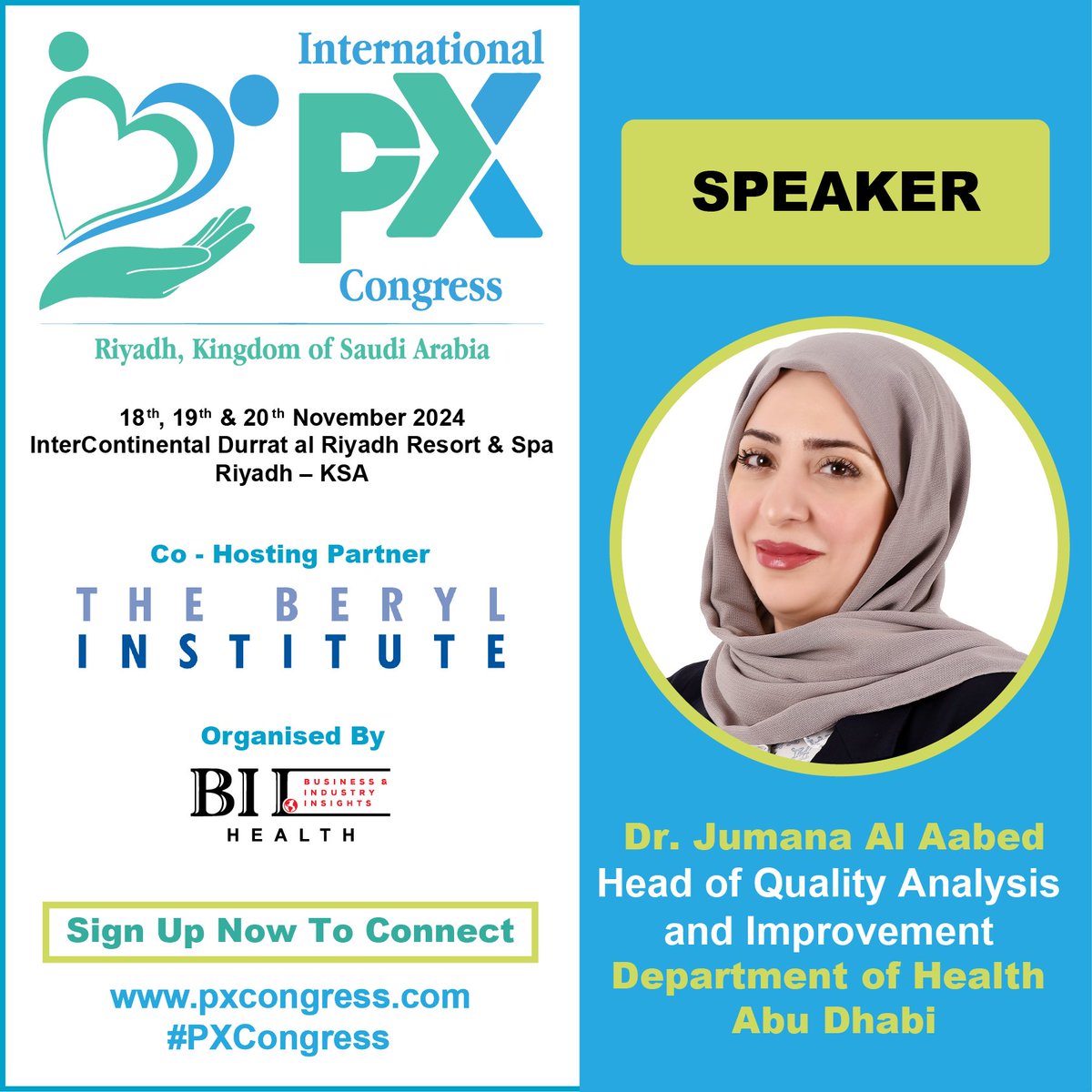 biihealth's tweet image. We’re honored to welcome Dr. Jumana Al Aabed, Head of #QualityAnalysis and Improvement at the Department of #Health Abu Dhabi for #PXCongress, as she shares her expertise in “From Feedback to Action: Elevating #PatientExperience in #healthcare .” REGISTER: pxcongress.com/register