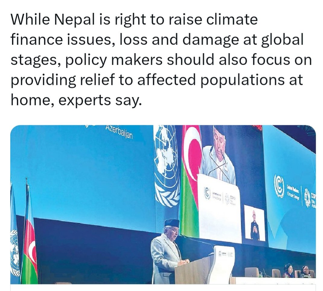 NepalNewsForum's tweet image. नेपालले जलवायु वित्त, नोक्सान र नोक्सानीका मुद्दालाई विश्वव्यापी स्तरमा उठाउन सही छ भने नीति निर्माताहरूले पनि प्रभावित जनसङ्ख्यालाई घरमै राहत उपलब्ध गराउनेतर्फ ध्यान दिनुपर्ने विज्ञहरू बताउँछन् 
@apligrg @DeepakKharel037 @Daadaghare @dpangenee 
#Nepal #ClimateIssues