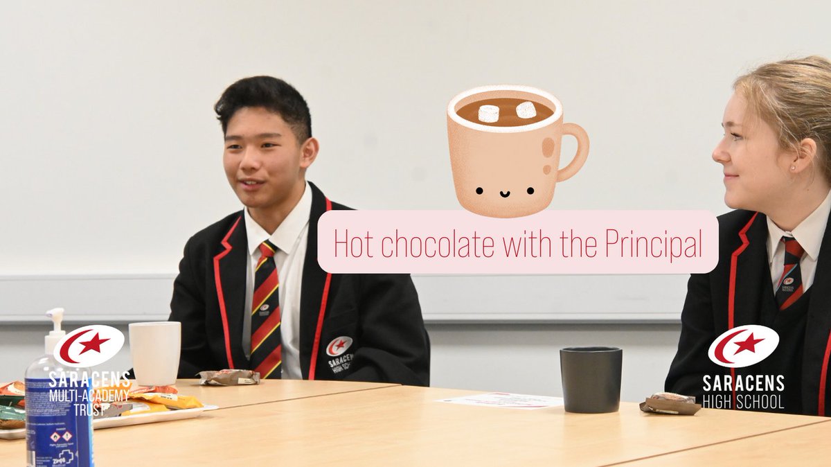 SaracensHighSch's tweet image. Our teachers nominate pupils who live our values to enjoy hot chocolate (and a buffet of biscuits) with the principal. 

#rewardthegood #hotchocolate #livingthevalues #discipline #hardwork #honesty #humility @saracensmat