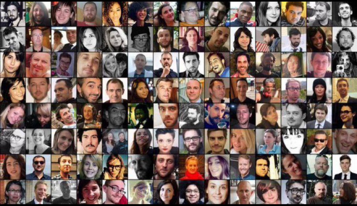 Chacun de ces visages est en nous depuis 9 ans. Chacun. 
En plein Paris, un Paris joyeux et un Paris en fête, les terroristes islamistes frappaient. 
Nous n’oublions pas, vos visages nous obligent et nous continuerons à lutter pour honorer votre mémoire à jamais. #13novembre