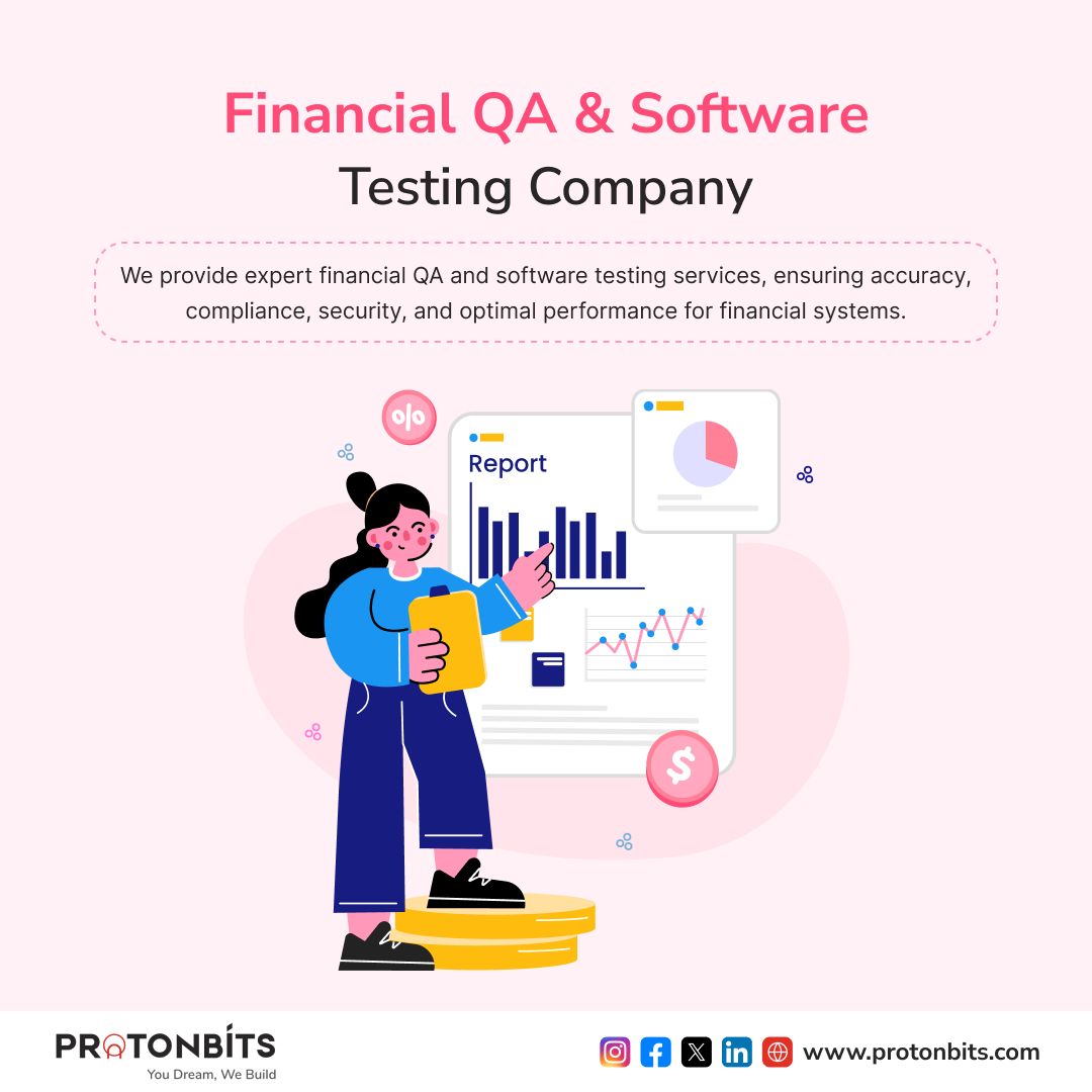ProtonBitsTech's tweet image. At ProtonBits, we specialize in Financial QA &amp;amp; Software Testing to ensure your systems are secure, accurate, and compliant.

To get more info on best Financial QA &amp;amp; Software Testing services, visit: buff.ly/4eu3bZW

#ProtonBits #FinancialQAandSoftwareTestingServices