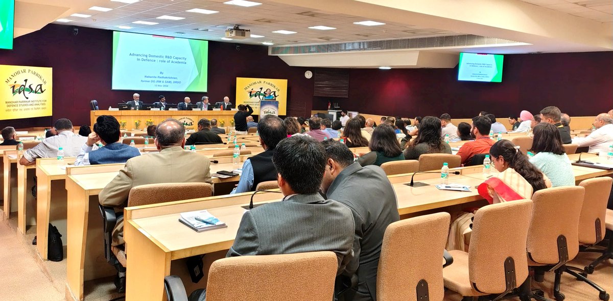 IDSAIndia's tweet photo. @AeSI_HO @narendramodi @PMOIndia @rajnathsingh @DefenceMinIndia @AmitShah @SpokespersonMoD @adgpi @indiannavy @HQ_IDS_India Dr Nabanita Radhakrishnan DG (SAM & R&M) (Retd) @DRDO_India stressed that indigenous development of military systems are key to nation's security. There is a need for more foundational R&D and increased academic contributions to India’s defence ecosystem. #DefenceR&D #DDD2024 https://t.co/pQi9hr90Cj