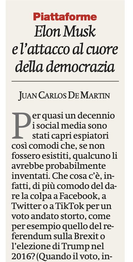 Oggi in prima pagina sul Manifesto le mie riflessioni sul fatto che le piazze del XXI secolo sono private, ma senza piazze pubbliche è difficile concepire la democrazia. ilmanifesto.it/elon-musk-e-la…