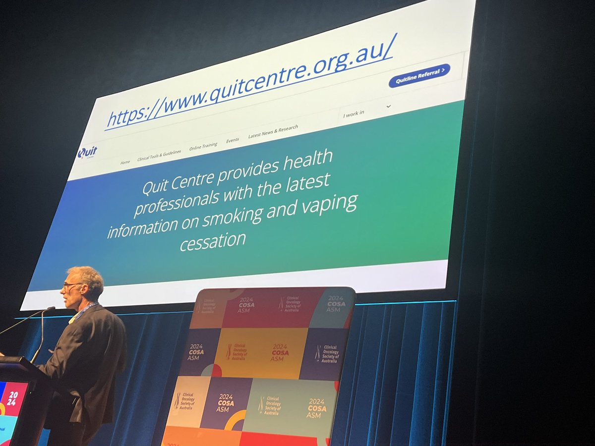 We fall short of providing smoking cessation support for 72% of people with cancer in Aus. Smoking cessation improves all comer OS &gt;6mo.

Hearing from the guru

A priority for us all to raise the bar to 💯 

#COSA24 <a href="/COSAoncology/">COSA</a>
