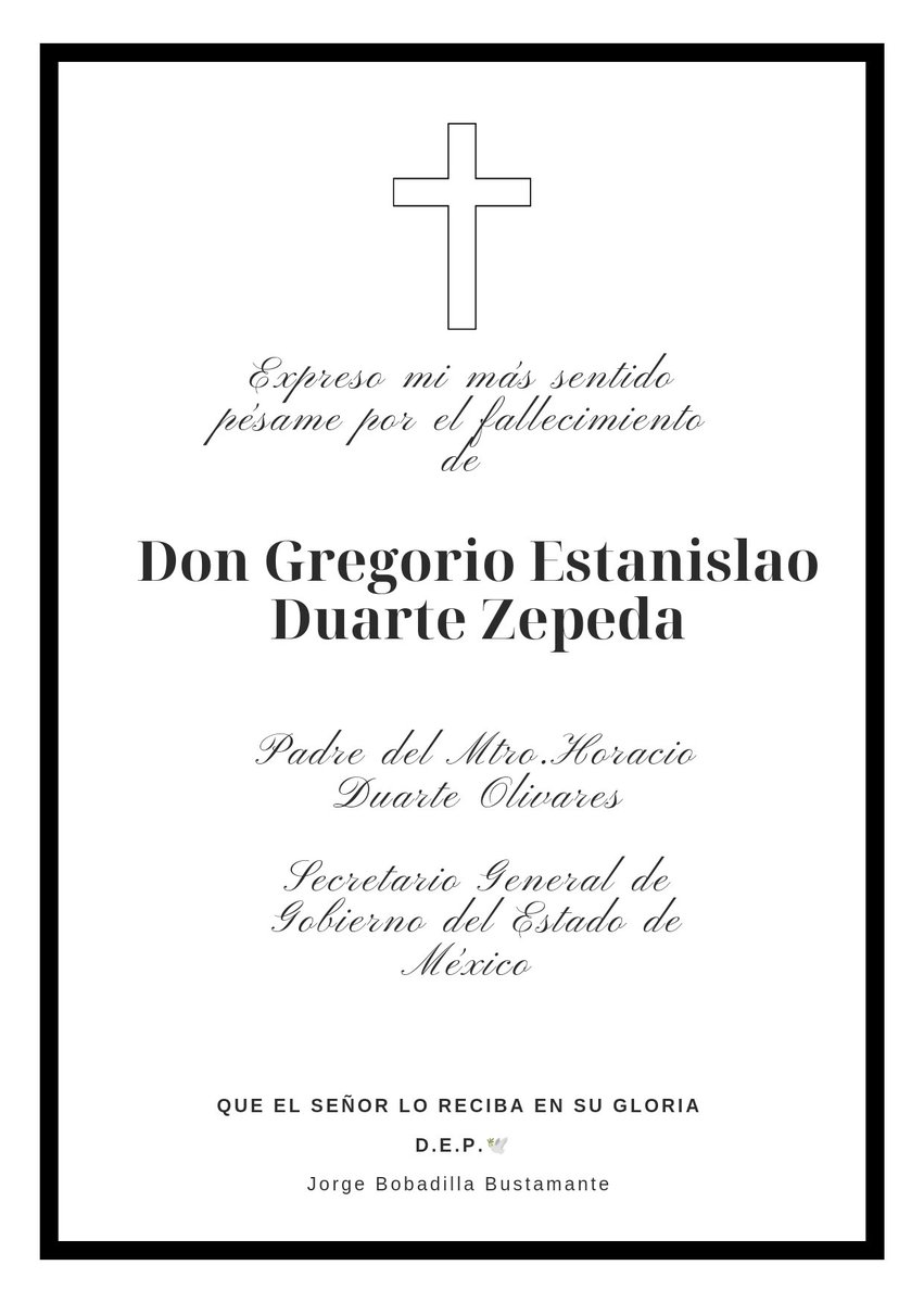 bobadillajorge's tweet photo. Mis condolencias al Mtro. @horacioduarteo por la pérdida de Don Gregorio Estanislao  Duarte Zepeda. 

Una pronta Resignación estimado Mtro. 

Q.E.P.D 🕊️ https://t.co/G2yf1mWO5X