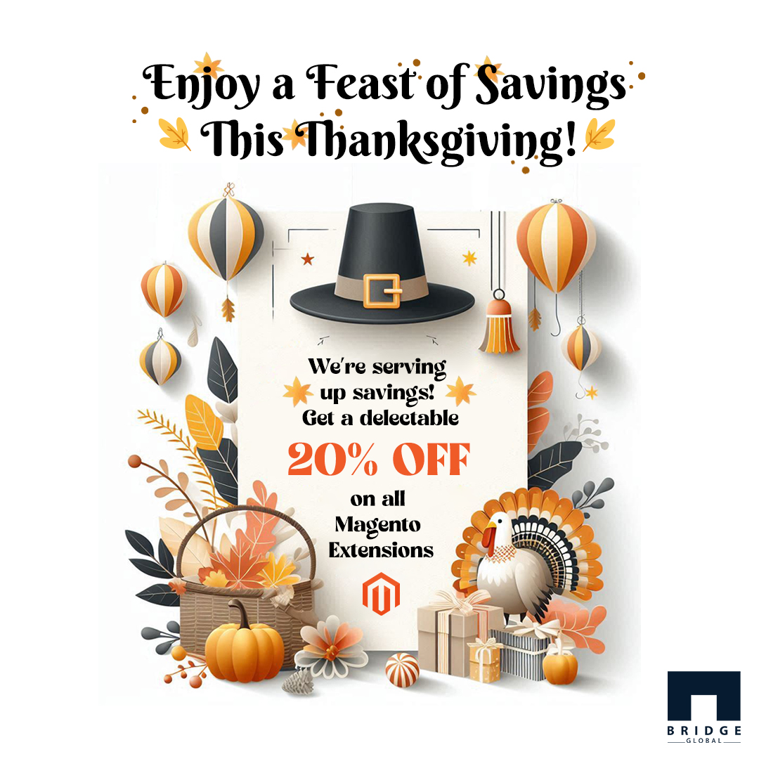 Bridge_Tweed's tweet image. Kickstart the holiday season by giving thanks and getting discounts! What are you waiting for? Stuff your cart with our Magento Extensions now, cause there won’t be leftovers! bridge-global.com/store/
#magentostore #discountsale #magentoextension #ecommercedevelopment #magento2