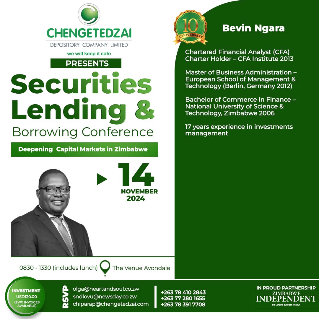 From strategic insights to hands-on leadership, Bevin Ngara brings a wealth of experience to the table.
 
Join us on 14 November 2024 for an exclusive event on securities lending &amp; borrowing! 📈

<a href="/SECZIM/">SECZIM</a>
<a href="/IPECZW/">IPEC</a>
#SecuritiesLending #InvestmentStrategies