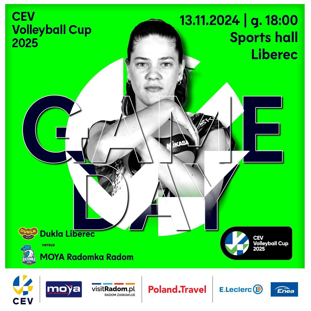 💥GAMEDAY💥
 
ℹ️ CEV Volleyball Cup 
📅 13.11.2024
⏰ 18:30
🆚 VK Dukla Liberec 🇨🇿
🏟 Sports Hall Liberec 

#PolandTravel | #VisitRadom | #cevvolleyball | #EuropeanVolleyball