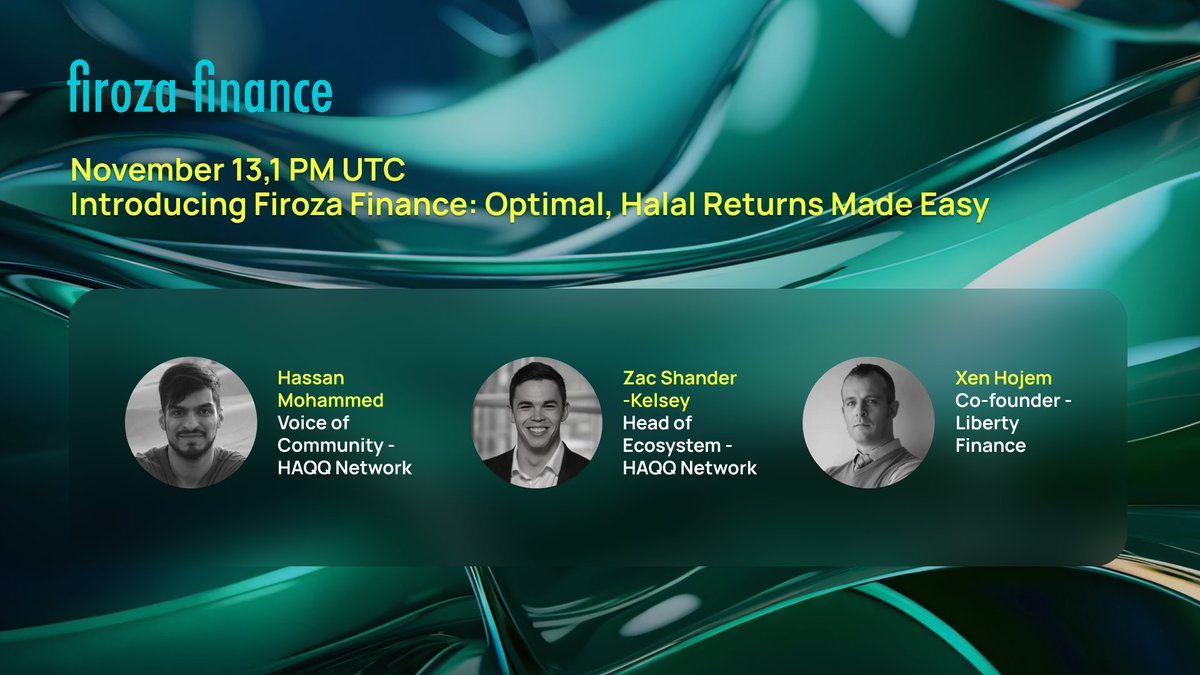 The_HaqqNetwork's tweet photo. Join us in 6 hours along with @Libfi_io’s co-founder @XenothanH for an AMA celebrating #FirozaFinance launch! 

Join us to learn how this platform is setting a new standard in Islamic finance, providing Sharia-compliant, secure, and easy access to yield-generating opportunities backed by real-world assets for everyone!

📅 Nov 13, 1 PM UTC

📍 https://t.co/uugOXZcPwx

$100 $ISLM for best 5 questions!

Get ready and set a reminder!