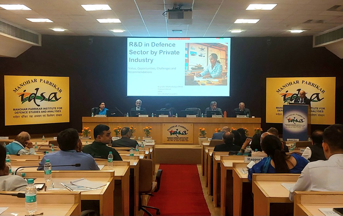 IDSAIndia's tweet photo. @AeSI_HO @narendramodi @PMOIndia @rajnathsingh @DefenceMinIndia @AmitShah @SpokespersonMoD @adgpi @indiannavy @HQ_IDS_India @DRDO_India @aarkayn Brig Ashis Bhattacharyya (Retd), Principal Advisor at @FollowCII highlighted Indian pvt sec role in defence R&D. Enhancing tax incentives, improving industry-academia collab etc reqd to accelerate innovation and self-reliance in def. #MakeInIndia #DefenceR&D #DDD2024 https://t.co/ypcNCVWf7W