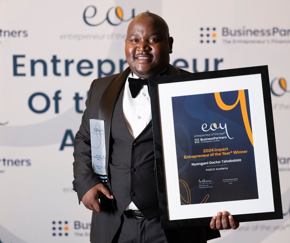 Big news! Nyangani Tshabalala has been named the 2024 Impact Business Entrepreneur of the Year®! 🍾 This recognition celebrates his commitment to creating meaningful social change and empowering South Africa’s youth. 

#EOY2024 #ImpactBusiness