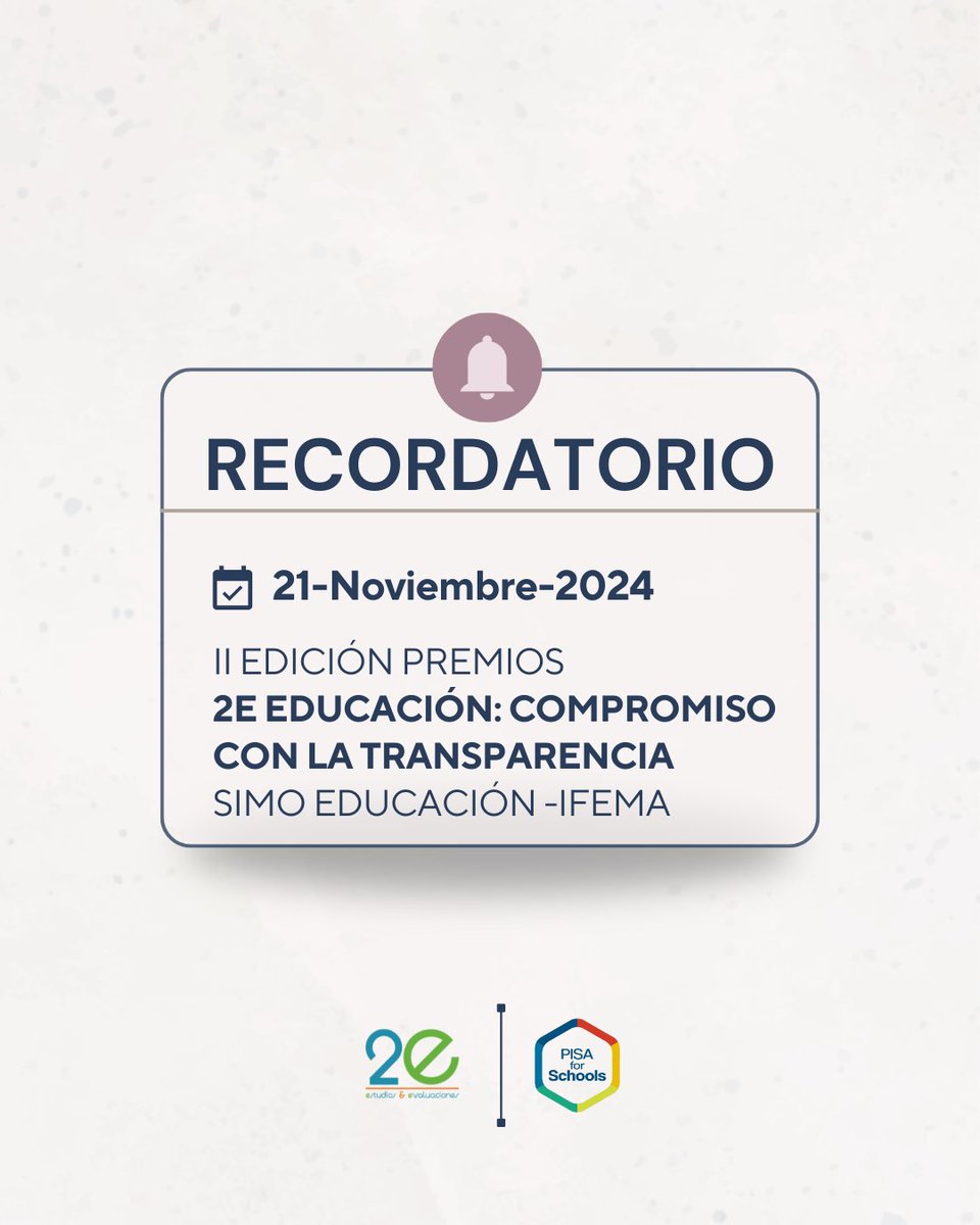 ¡Recuerda! El 21 de noviembre celebramos los premios 2E de educación.

¡No te lo pierdas! Será un evento para recordar.

🏆 7 PREMIOS
🎖️ 4 MENCIONES