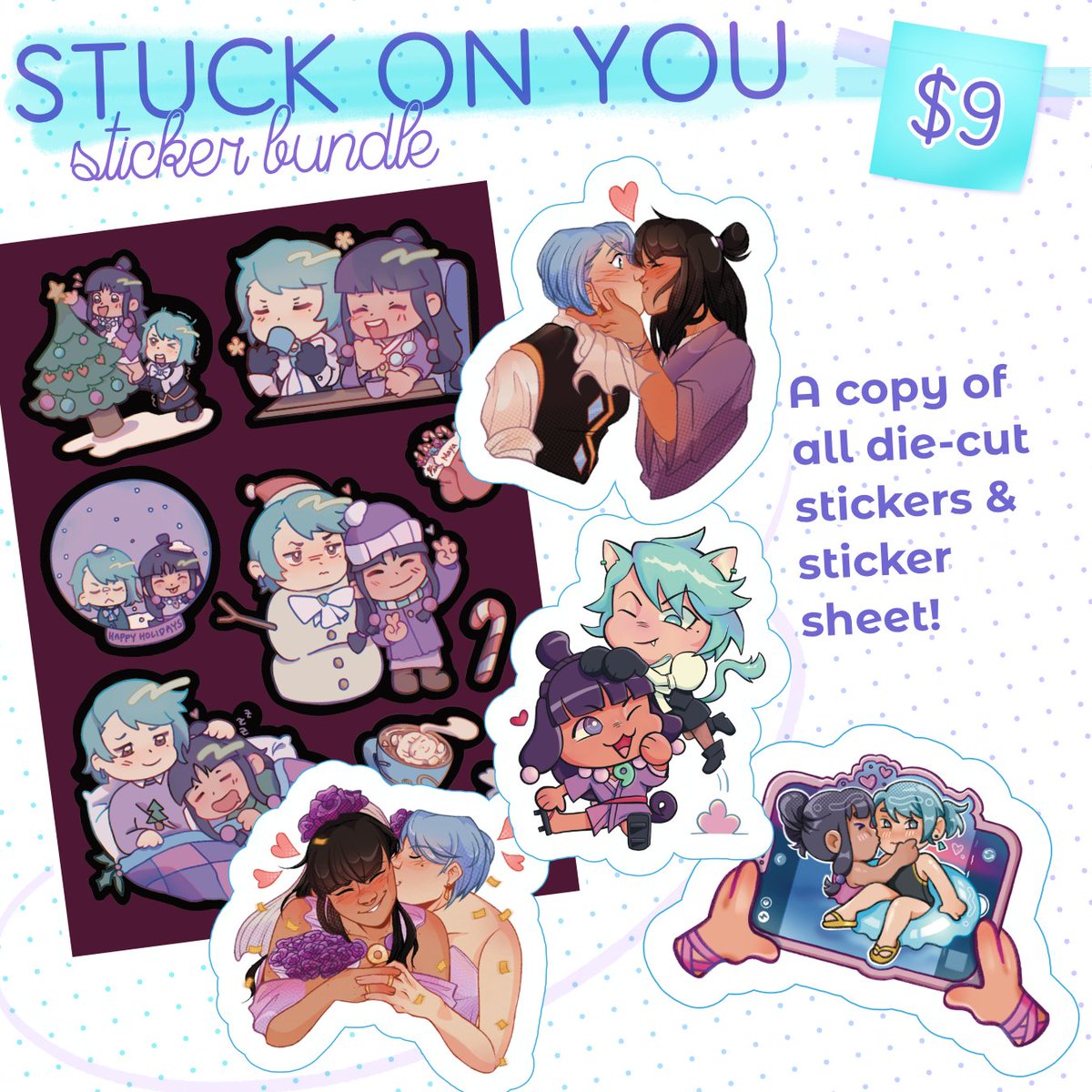 AAFranMayaZine's tweet photo. And don't blink, or else you'll miss our special "Stuck on You" sticker bundle, unique to our leftover sales! In this bundle, you'll get:
📎ALL die-cut stickers
📎 Our winter-themed sticker sheet

For JUST $9! It's a "stick-er"-treat! 

(Wait, what do you mean Halloween's over?) https://t.co/FnCqTmJhGN