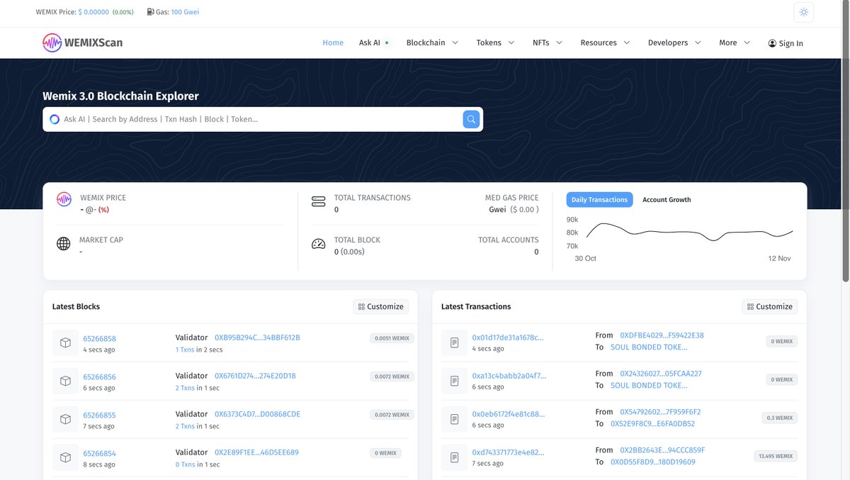 OpenScan_Ai's tweet image. We&apos;re thrilled to unveil the new demo explorer for #WemixNetwork powered by #Openscan! 

Dive deep into the #Wemix ecosystem and explore enhanced features for building and scaling your dApps effortlessly. The future of blockchain is here—start building today! 

🔗…