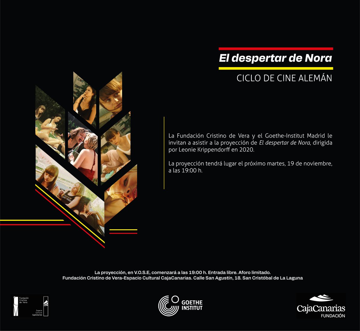fcristinodevera's tweet photo. Clausura ciclo cine #alemán, en @fcristinodevera
-Espacio Cultural @CajaCanarias, en colaboración con el Goethe Institut-Madrid @GIMadrid |  Martes 19 NOV | 19.00 h | Kokon [2020] | Leonie Krippendorff | V.O.S.E | Entrada gratuita | Aforo limitado. +info:https://t.co/tIqiVsXEQp https://t.co/Cm7dNQx2fb
